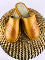 Dámské kožené papuče model 31 krémově-hnědé