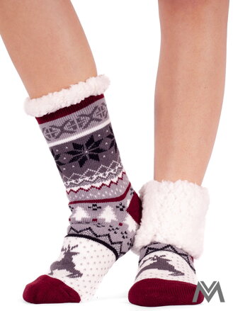 Dámské termo ponožky bordó-šedé vzorované
