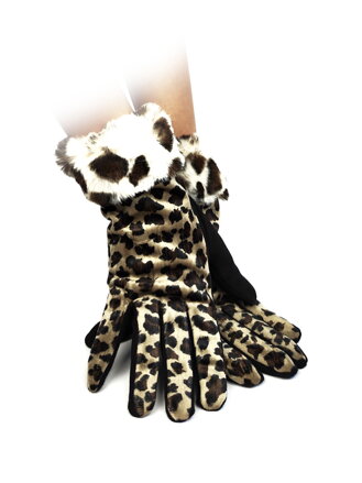 Dámské kožené rukavice s leopardím vzorem béžové